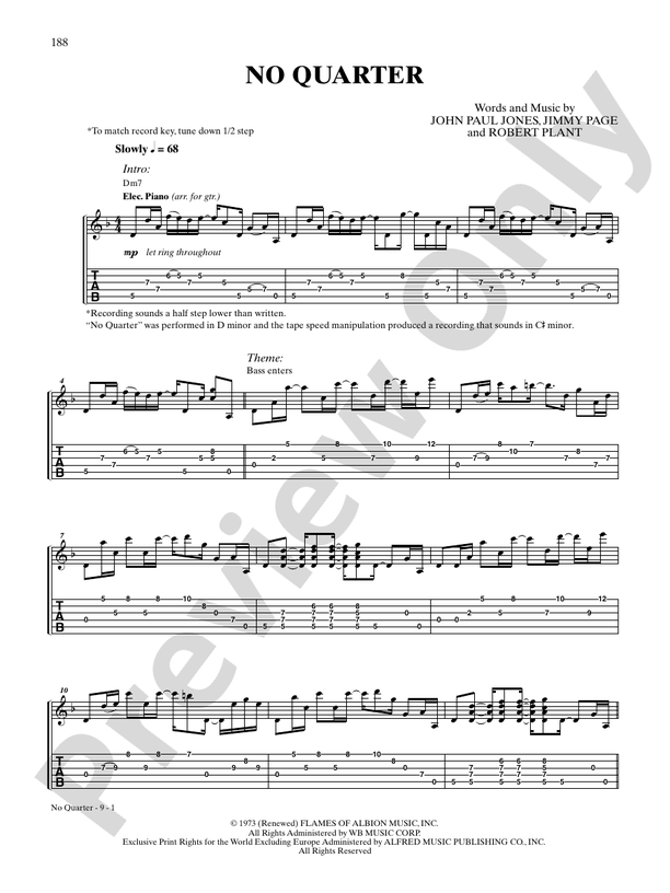 No Quarter Guitar Led Zeppelin Digital Sheet Music Download