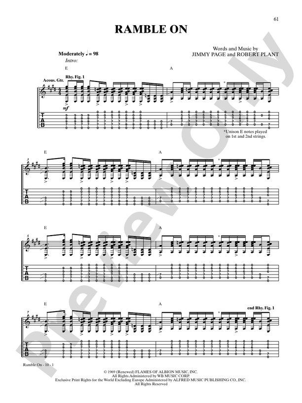 Ramble On Guitar Led Zeppelin Digital Sheet Music Download