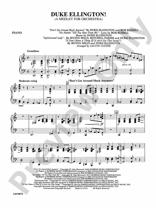 Duke Ellington Piano Piano Part Digital