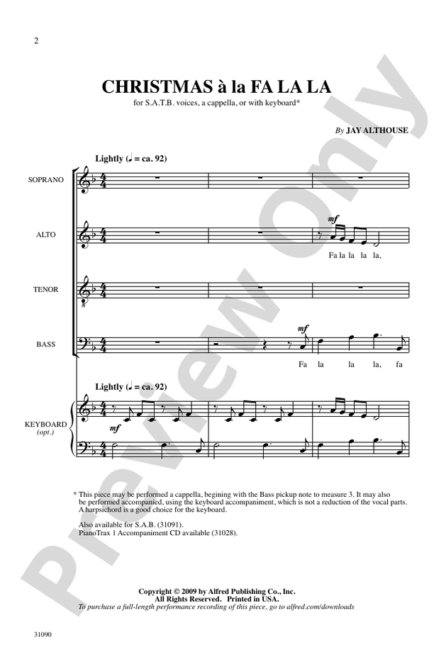 Christmas a la Fa La La SATB a cappella Choral Octavo Jay Althouse