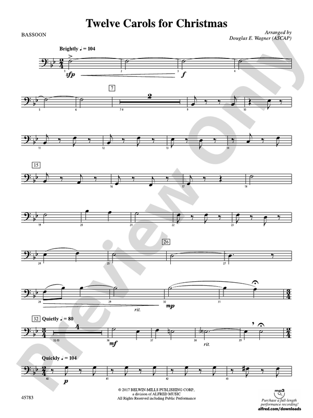 Twelve Carols for Christmas Bassoon Bassoon Part Digital Sheet
