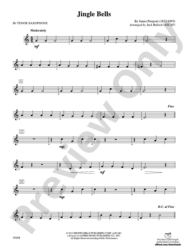 Jingle Bells Bflat Tenor Saxophone Bflat Tenor Saxophone Part