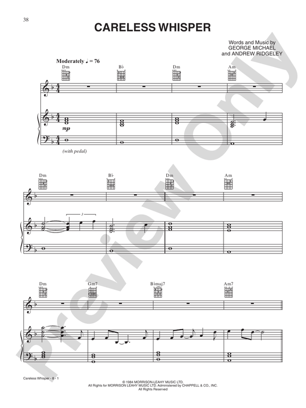 Careless Whisper Piano/Vocal/Chords Wham! Digital Sheet Music Download