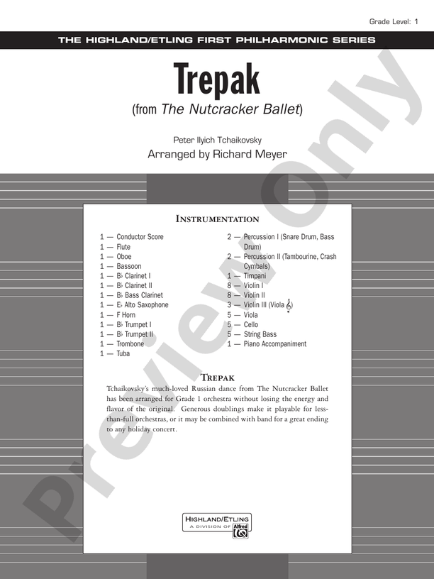 Trepak from The Nutcracker Ballet Full Orchestra Conductor Score