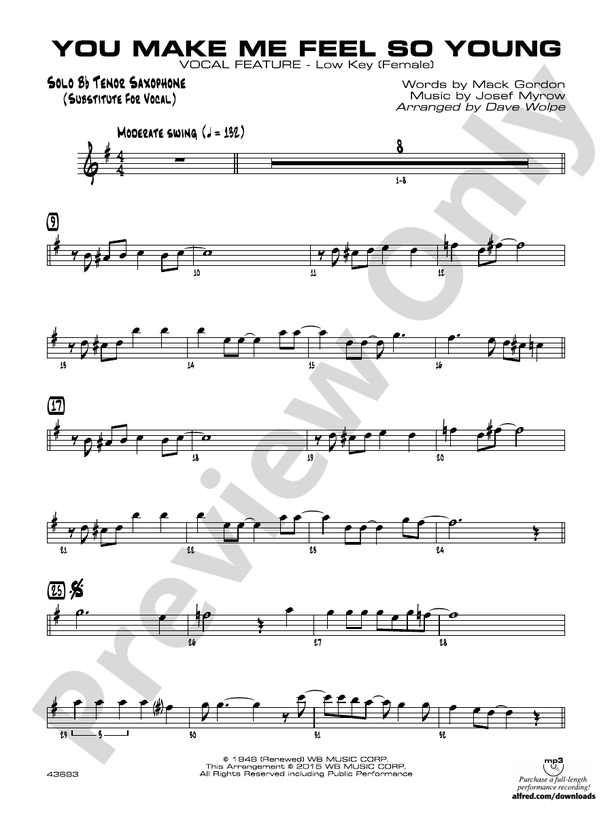 You Make Me Feel So Young Solo Tenor Saxophone Solo Tenor Saxophone
