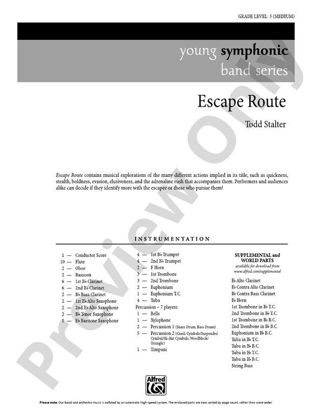 Escape Route Concert Band Conductor Score & Parts Todd Stalter
