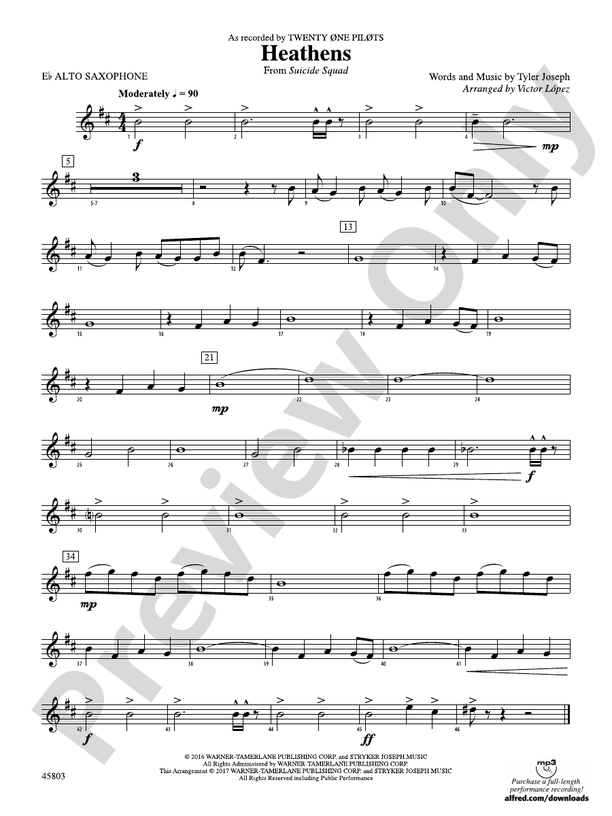 Heathens Eflat Alto Saxophone Eflat Alto Saxophone Part Digital