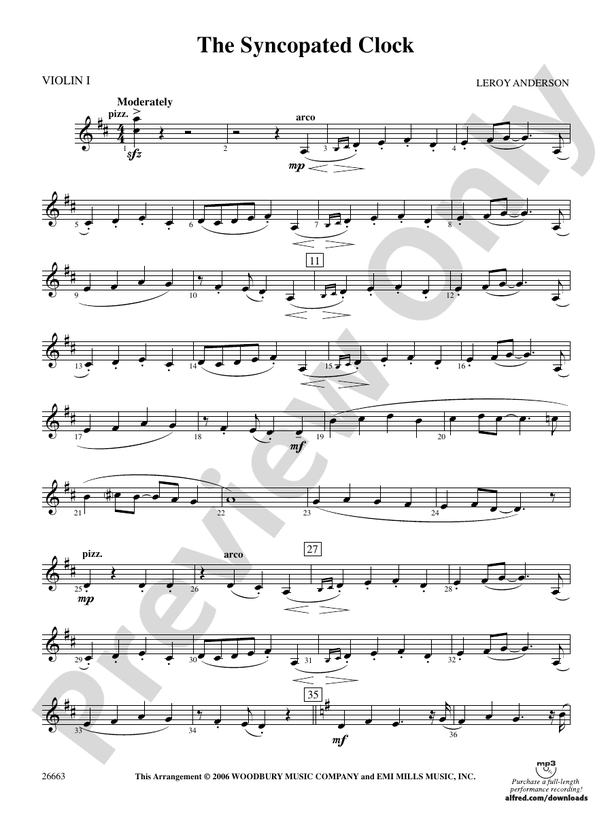The Syncopated Clock 1st Violin 1st Violin Part Digital Sheet Music
