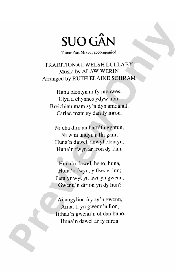 SuoGân 3Part Mixed Choral Octavo Alaw Werin Digital Sheet Music Download