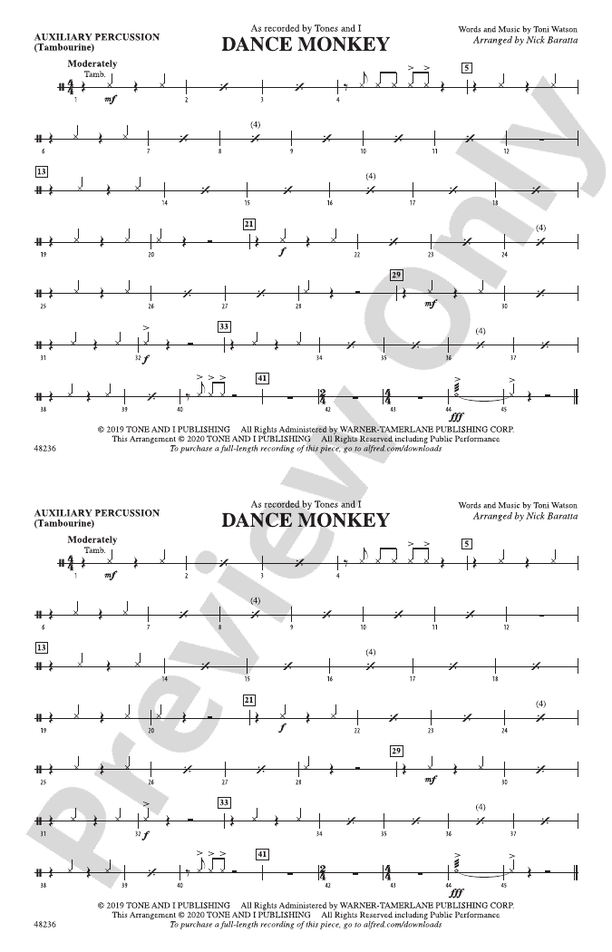 Dance Monkey Auxiliary Percussion Auxiliary Percussion Part Digital