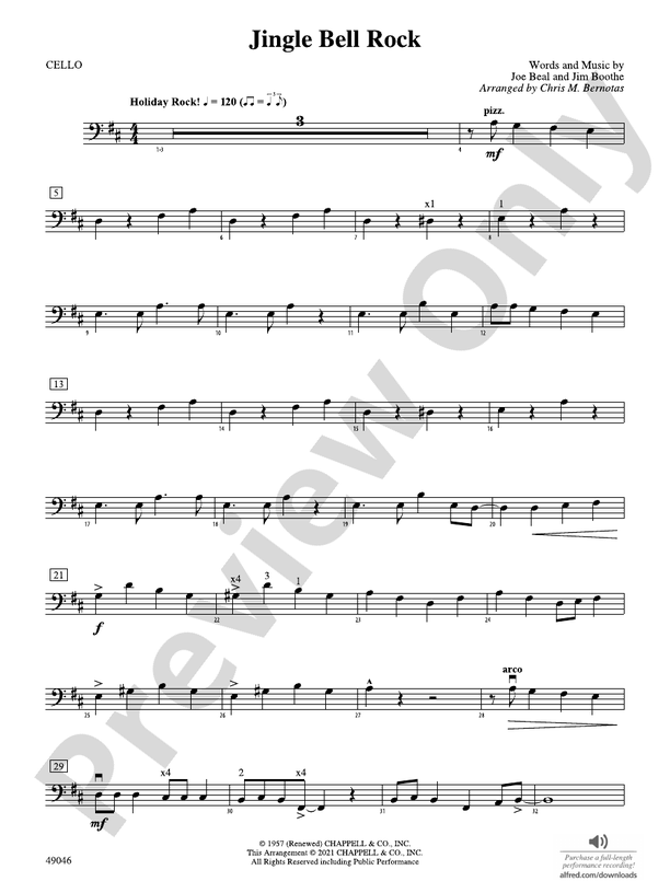 Jingle Bell Rock Cello Cello Part Digital Sheet Music Download
