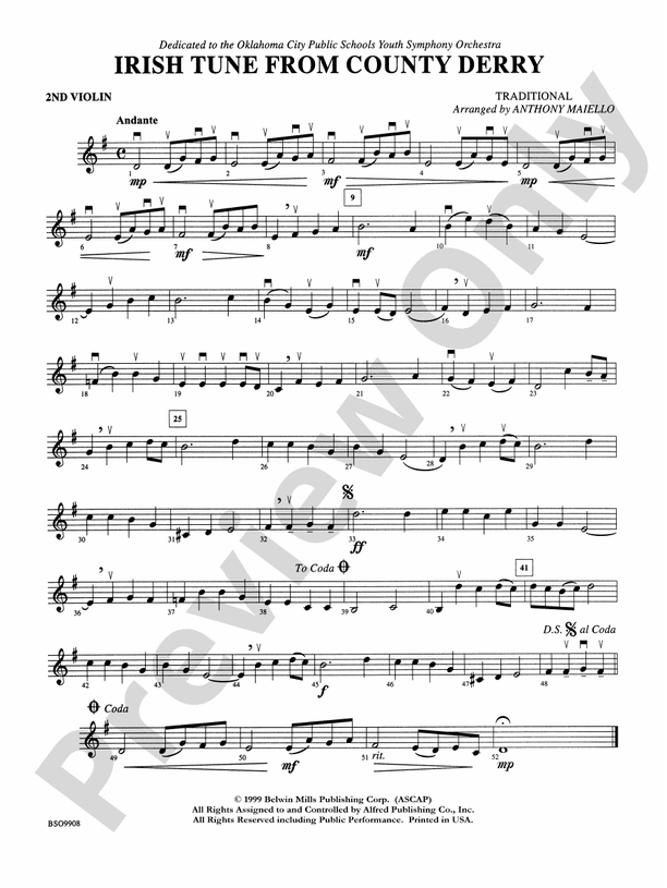 Irish Tune from County Derry 2nd Violin 2nd Violin Part Digital
