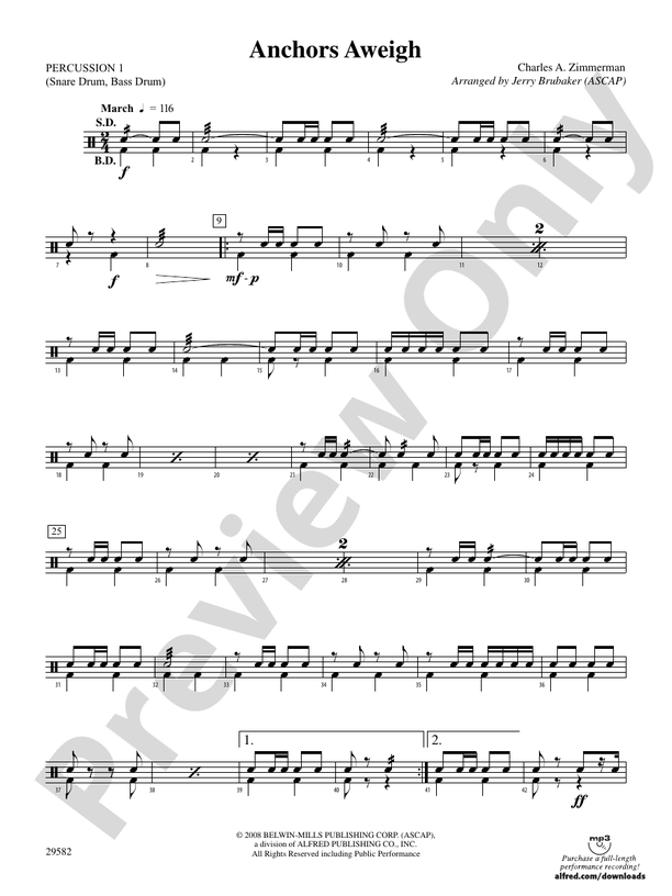 Anchors Aweigh 1st Percussion 1st Percussion Part Digital Sheet