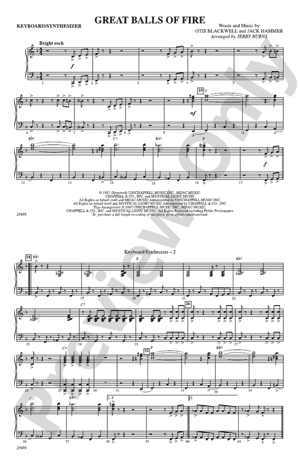 Great Balls of Fire Keyboard/Synthesizer Keyboard/Synthesizer Part