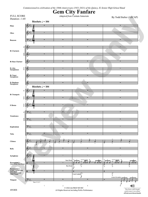 Gem City Fanfare Concert Band Conductor Score & Parts Todd Stalter