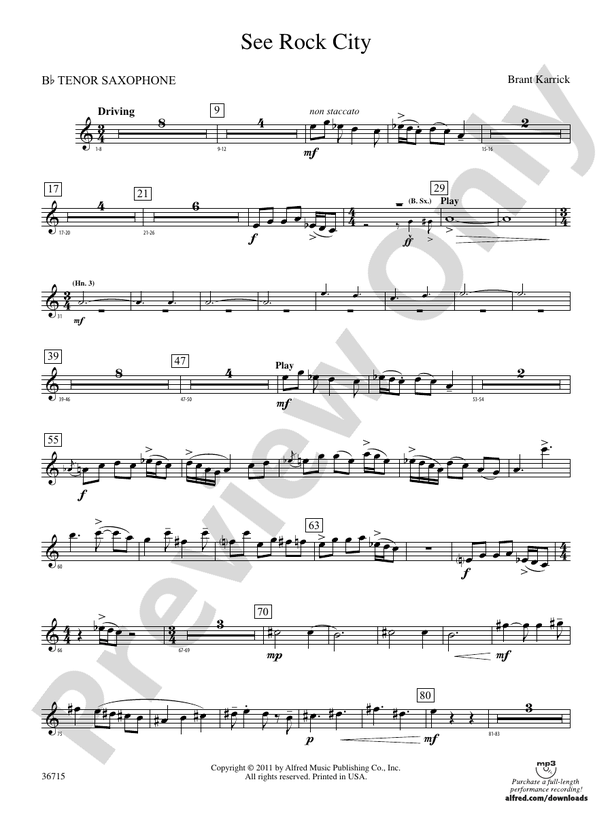See Rock City Bflat Tenor Saxophone Bflat Tenor Saxophone Part