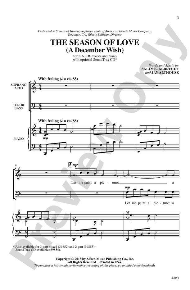 The Season of Love SATB Choral Octavo Sally K. Albrecht Digital