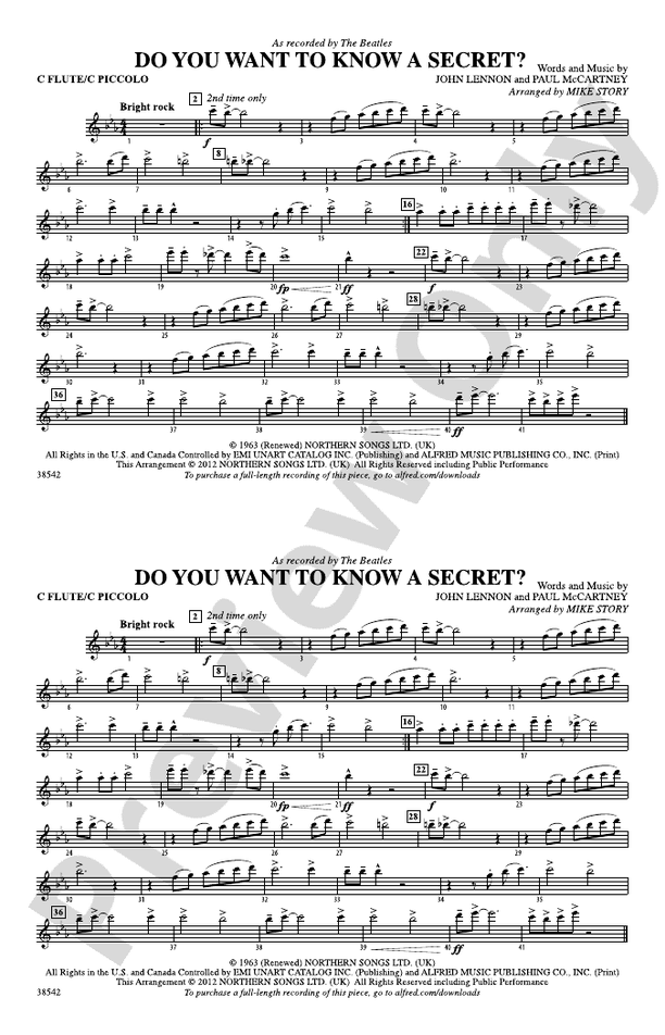 Do You Want to Know a Secret? Flute Flute Part Digital Sheet Music