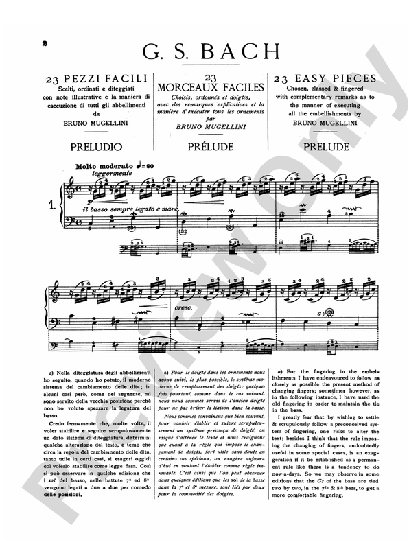 Bach Twenty Three Easy Pieces (Ed. Mugellini) Piano Book Johann