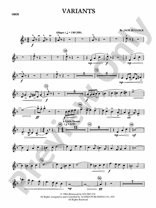 Variants Oboe Oboe Part Digital Sheet Music Download