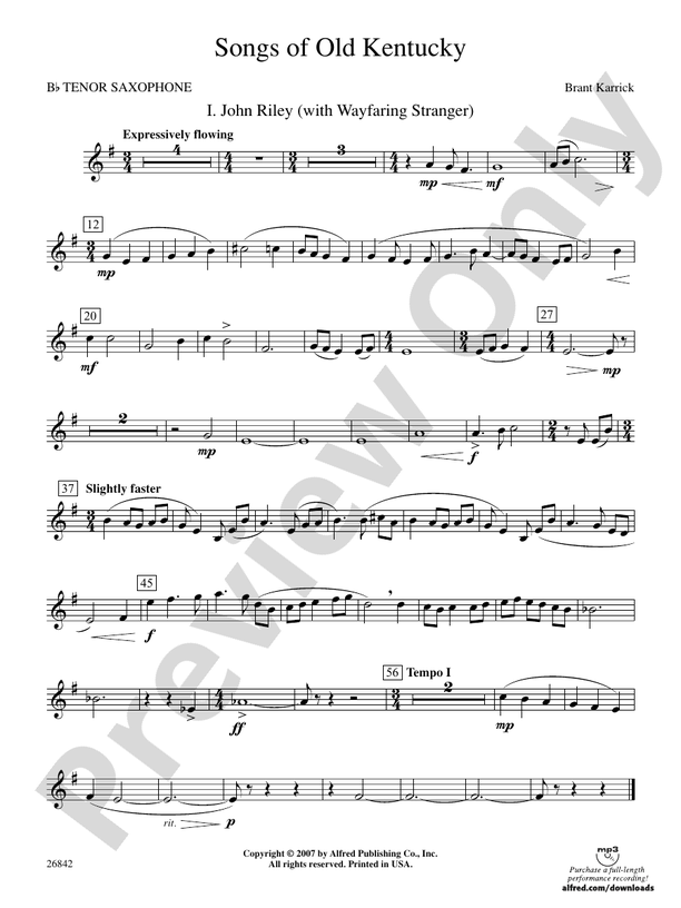 Songs of Old Kentucky Bflat Tenor Saxophone Bflat Tenor Saxophone