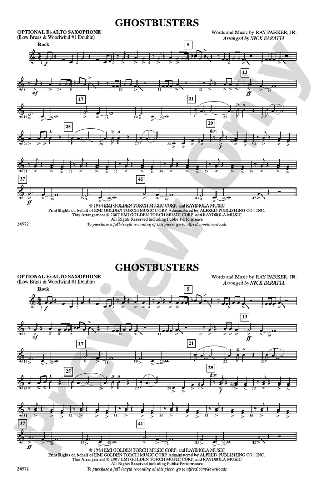 Ghostbusters Optional Alto Sax Optional Alto Sax Part Digital Sheet