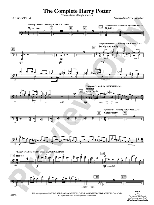 The Complete Harry Potter Bassoon Bassoon Part Digital Sheet Music