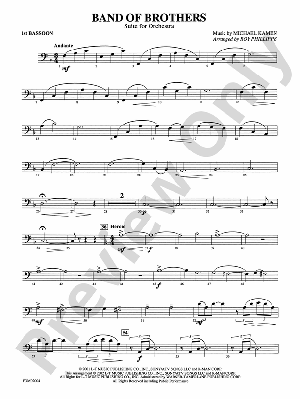 Band of Brothers Bassoon Bassoon Part Digital Sheet Music Download