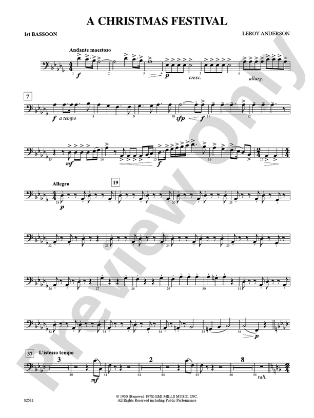 A Christmas Festival Bassoon Bassoon Part Digital Sheet Music Download