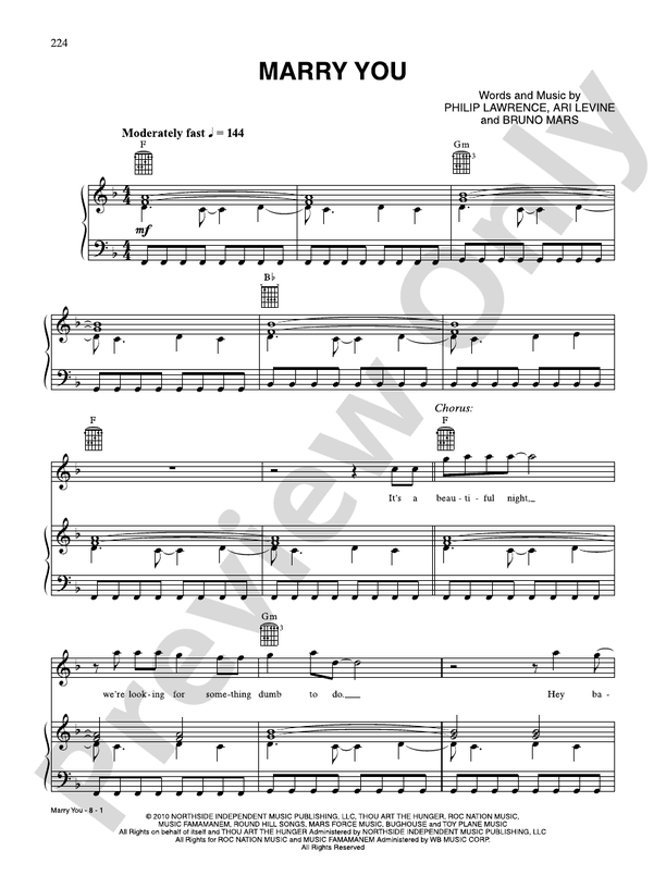 Bruno Mars Marry You Sheet Music