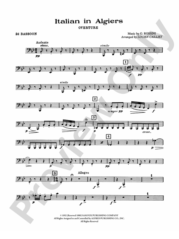 Italian in Algiers 2nd Bassoon 2nd Bassoon Part Digital Sheet Music