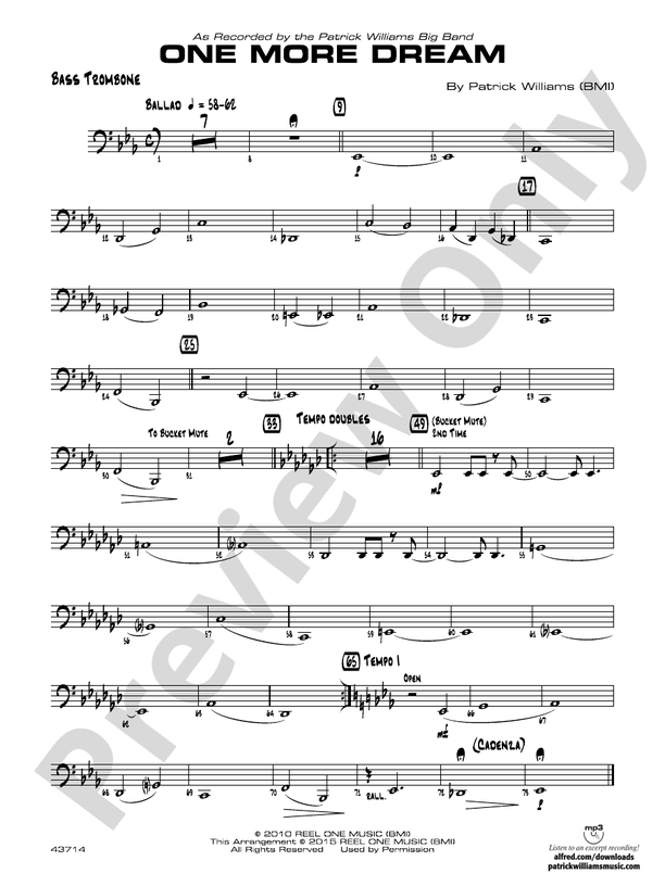 One More Dream Bass Trombone Bass Trombone Part Digital Sheet Music