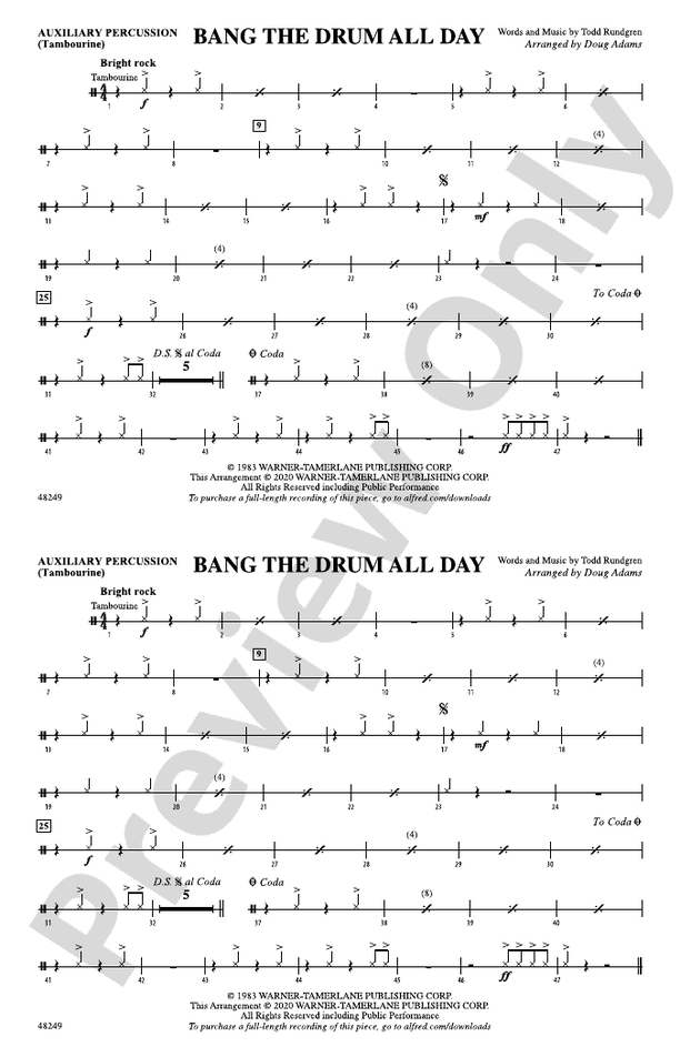 Bang the Drum All Day Auxiliary Percussion Auxiliary Percussion Part