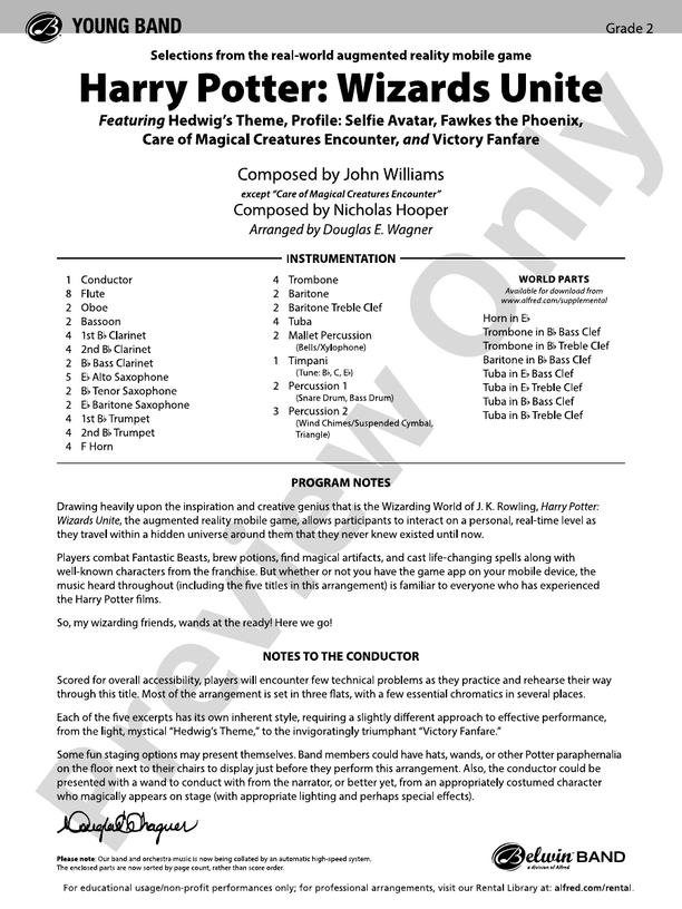 Harry Potter Wizards Unite Concert Band Conductor Score & Parts John