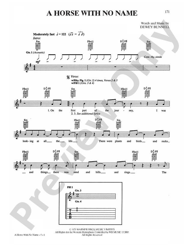A Horse with No Name Piano/Vocal/Chords America Digital Sheet Music