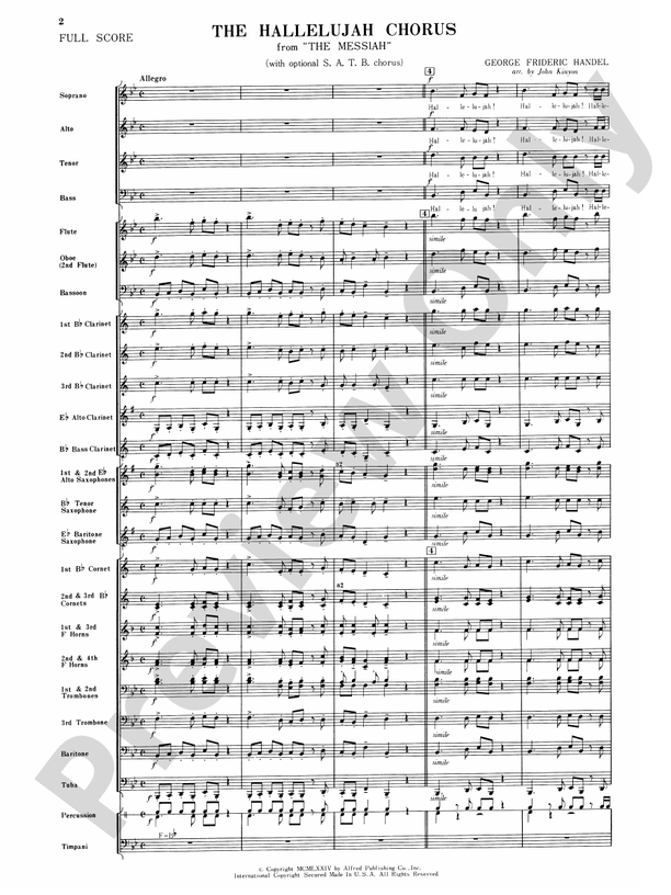 Hallelujah Chorus Concert Band Conductor Score & Parts