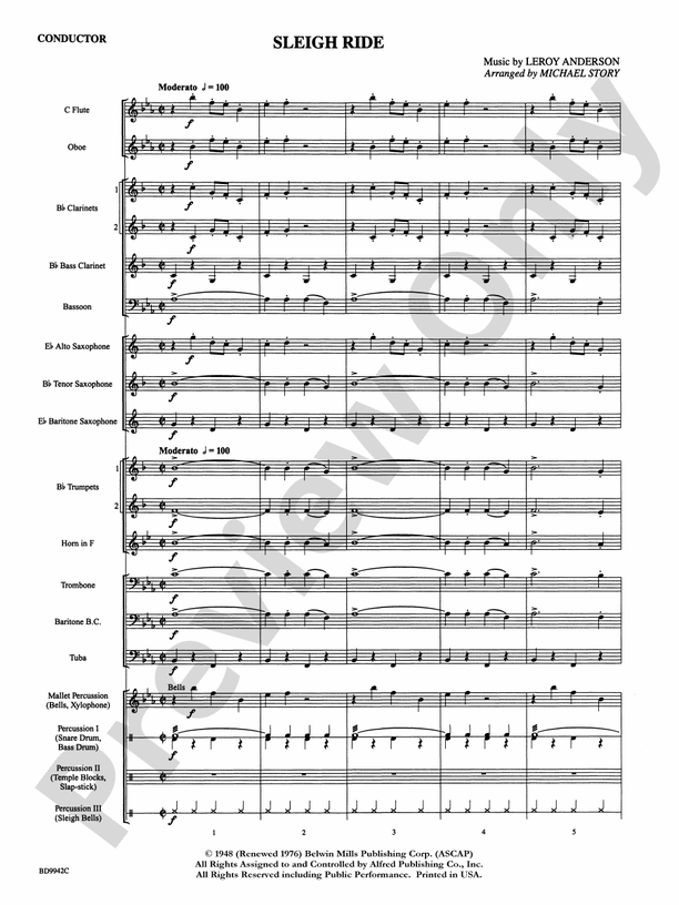 Sleigh Ride Concert Band Conductor Score & Parts Digital Sheet Music
