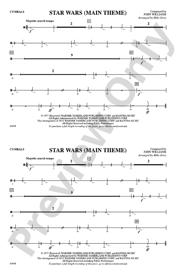 Star Wars (Main Theme) Cymbals Cymbals Part Digital Sheet Music