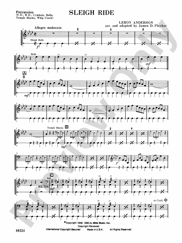 Sleigh Ride 1st Percussion 1st Percussion Part Digital Sheet Music