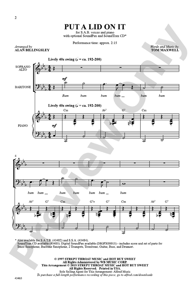 Put a Lid on It SAB Choral Octavo Tom Maxwell Digital Sheet Music Download