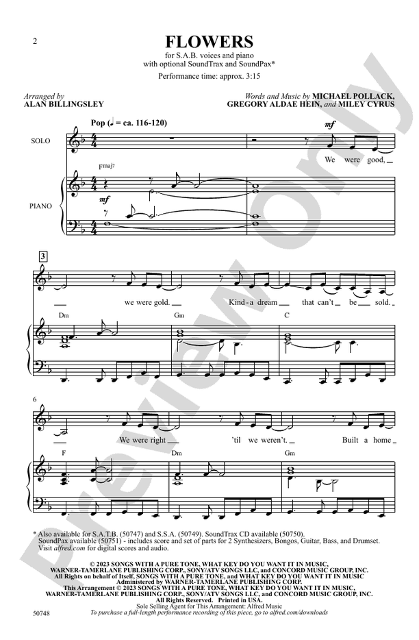 Flowers SAB Choral Octavo Michael Pollack Digital Sheet Music Download
