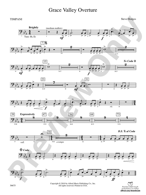 Grace Valley Overture Timpani Timpani Part Digital Sheet Music Download