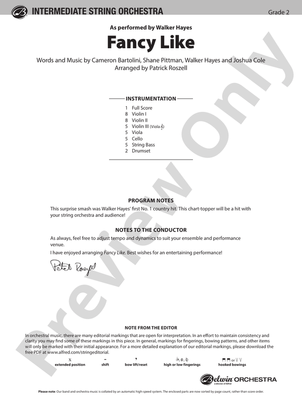 Fancy Like String Orchestra Conductor Score & Parts Cameron Bartolini