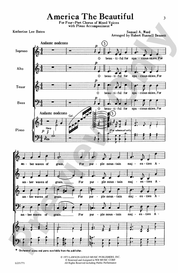 America, the Beautiful SATB Choral Octavo Samuel A. Ward Digital Sheet Music Download