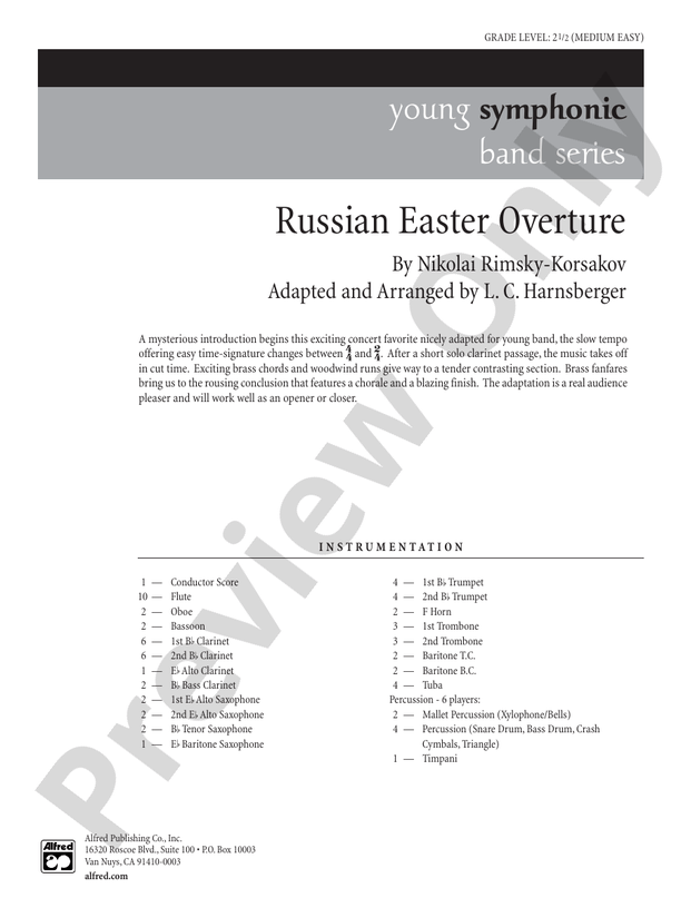 Russian Easter Overture Concert Band Conductor Score & Parts Nicolai