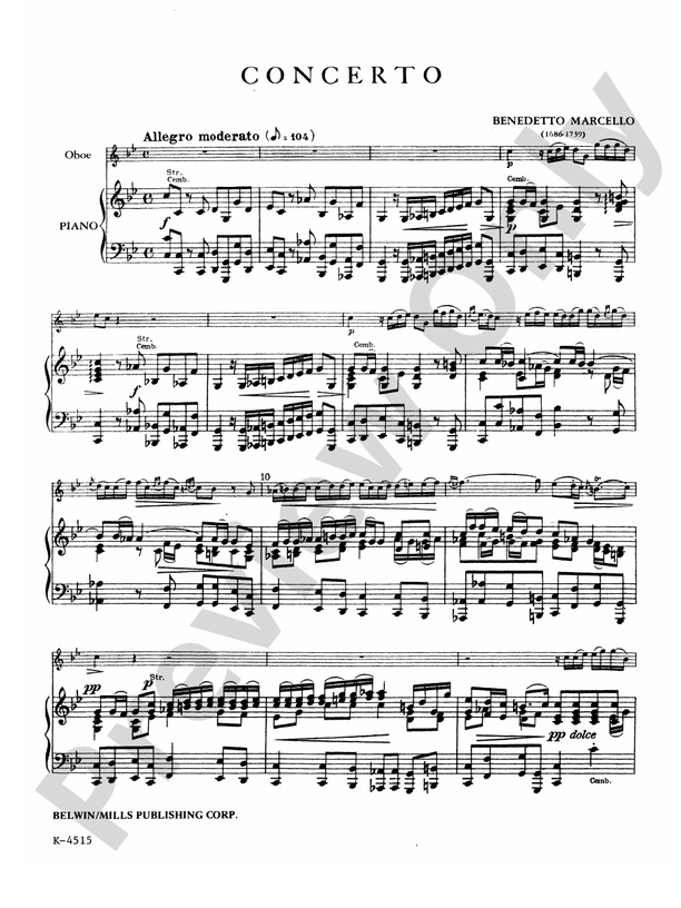 Marcello Concerto in C Minor Oboe Part(s) Benedetto Marcello