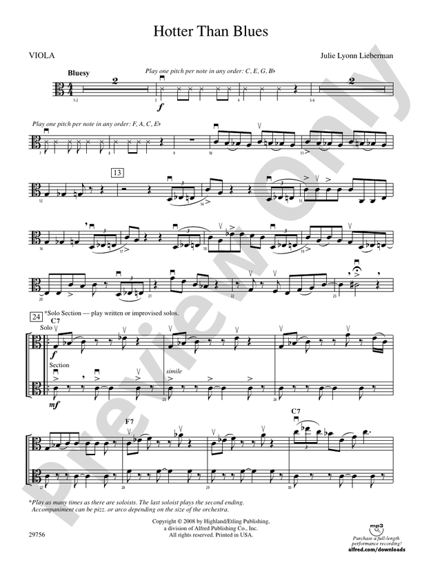 Hotter Than Blues Viola Viola Part Digital Sheet Music Download