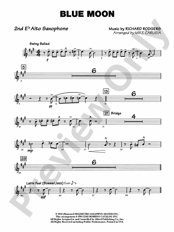 Blue Moon 2nd Eflat Alto Saxophone 2nd Eflat Alto Saxophone Part
