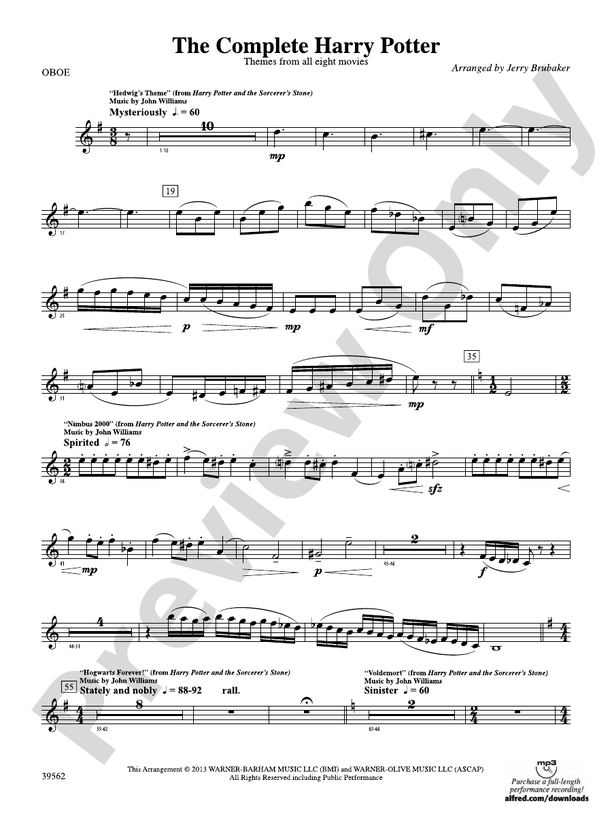 The Complete Harry Potter Oboe Oboe Part Digital Sheet Music Download