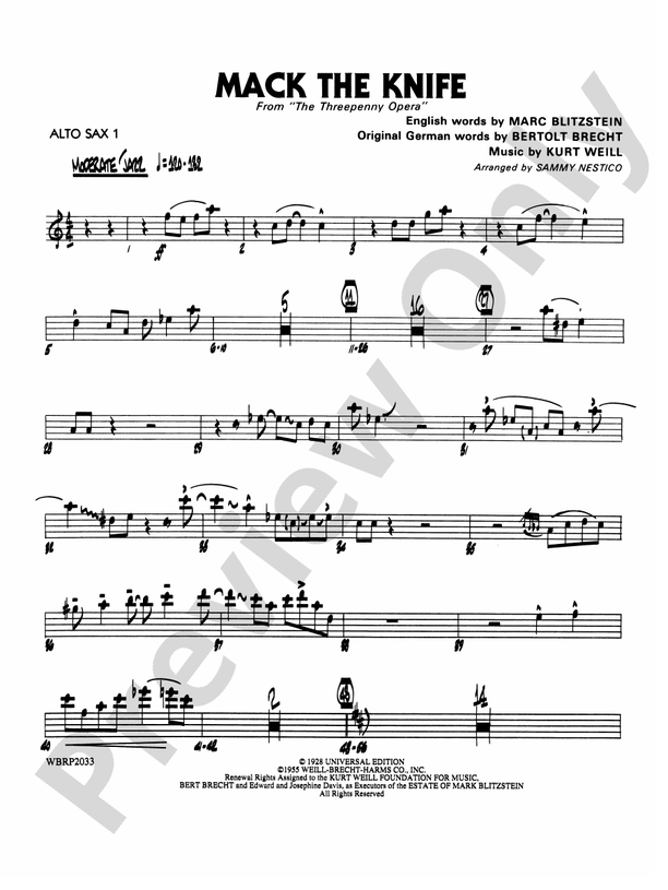 Mack the Knife (from The Threepenny Opera) Eflat Alto Saxophone E